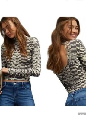 Anthropologie Daily Practice Open Twist Back Mock Neck in Grey Multi Size Small